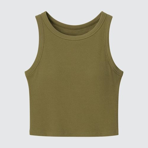 Uniqlo ribbed bra top forest muted green S, Women's Fashion, Tops