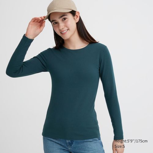 Uniqlo - Cotton Heattech Extra Warm Crew Neck Long Sleeved Thermal Top -  Green - M, £19.90