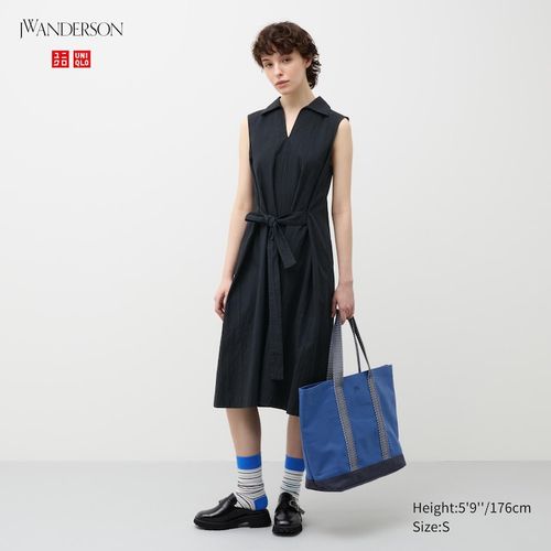 Uniqlo - Cotton Seersucker Belted Sleeveless Dress - Black - L