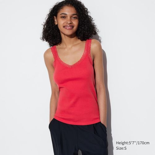 Uniqlo - Cotton Two-Way Ribbed Lace Vest Top - Red - XXL