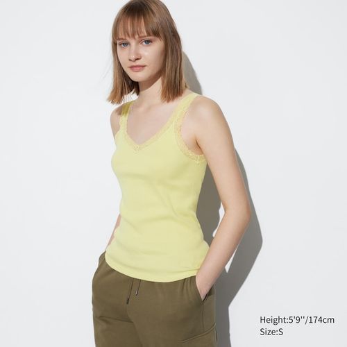 Uniqlo - Cotton Two-Way Ribbed Lace Vest Top - Green - XXL