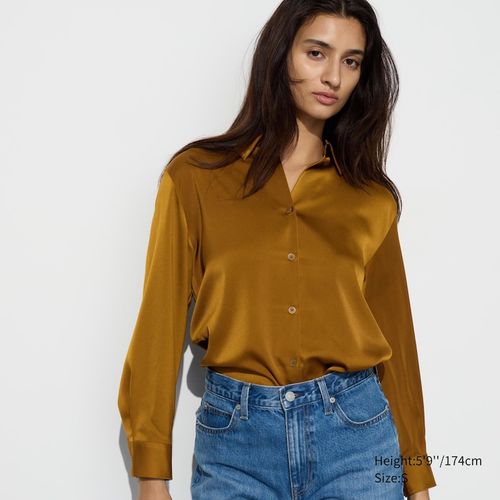 Uniqlo - Satin Blouse - Brown...