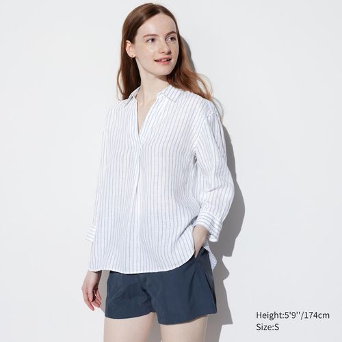 Uniqlo - Linen Premium Skipper Collar Shirt - Off White - XXL