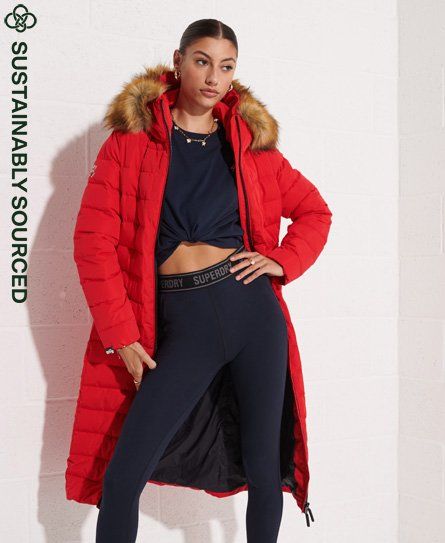 Superdry Women s Arctic Longline Puffer Coat Red High Risk Red