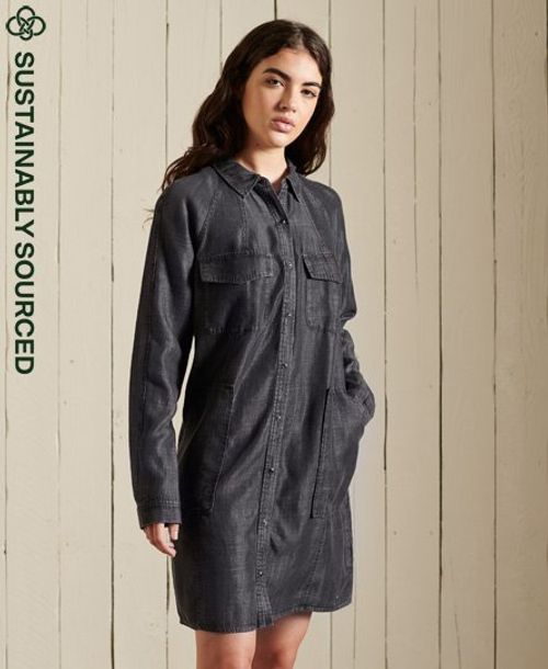 Superdry Women's Tencel Oversized Shirt Dress Black / Black Wash - Size: 8