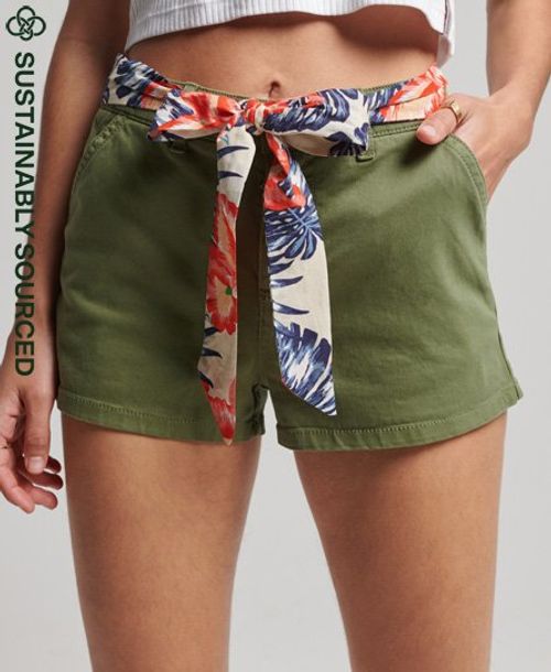 Superdry Women's Organic Cotton Vintage Chino Hot Shorts Green / Olive Khaki - Size: 16