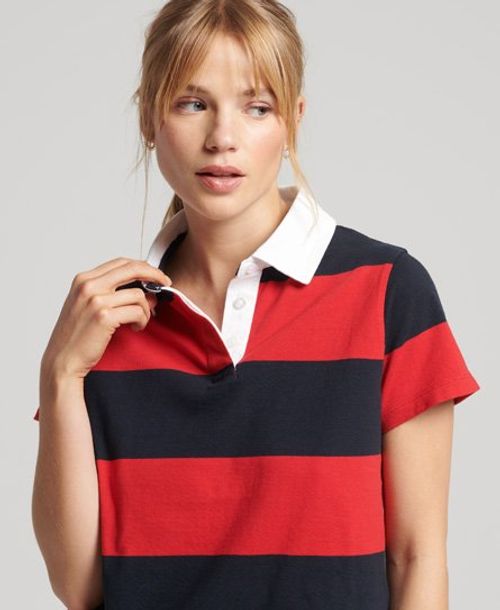 Superdry Women's Vintage Stripe Rugby Top Red / Risk Red/Navy - Size: XS/S