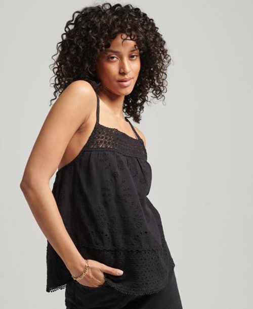 Superdry Women's Vintage Embroidered Cami Top Black - Size: 14