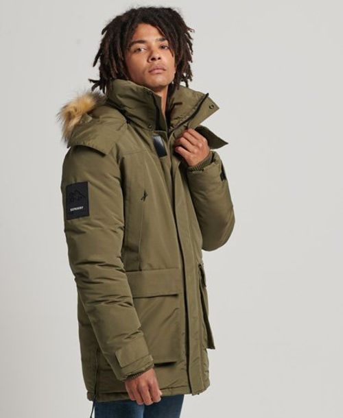 Superdry Men's Faux Fur Hooded Everest Parka Jacket Khaki / Washed Khaki - Size: S