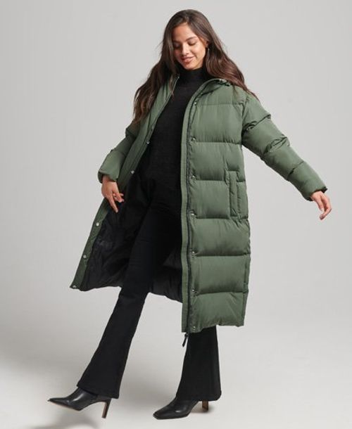 Superdry Women's Hooded Longline Puffer Coat Green / Thyme - Size: 14