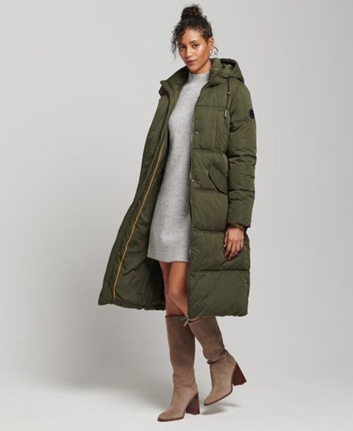 Superdry Women's Microfibre Hooded Puffer Coat Khaki - Size: 8