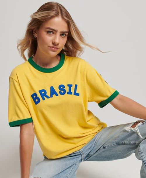 Superdry Women's Ringspun Football Brazil Matchday T-Shirt Yellow