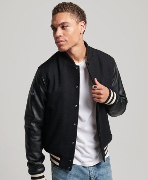 Verhuizer boot Diagnostiseren Superdry Men's College Varsity Bomber Jacket Black / Jet Black - Size: XL |  £71.99 | Grazia