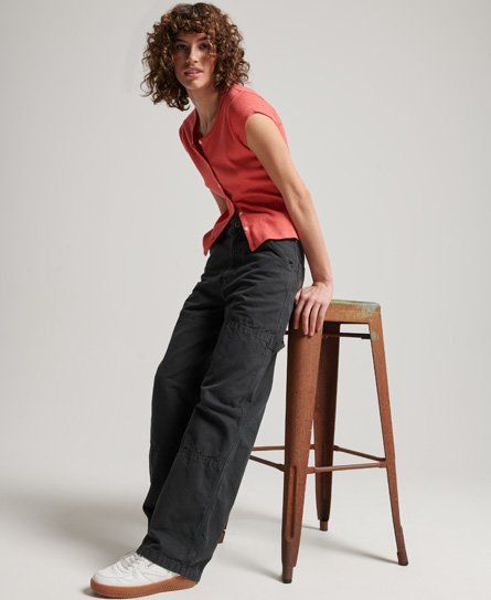 Superdry Women s Organic Cotton Vintage Wide Carpenter Pants Dark