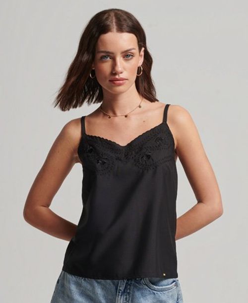 Superdry Women's Vintage Embroidered Cami Top Black - Size: 14