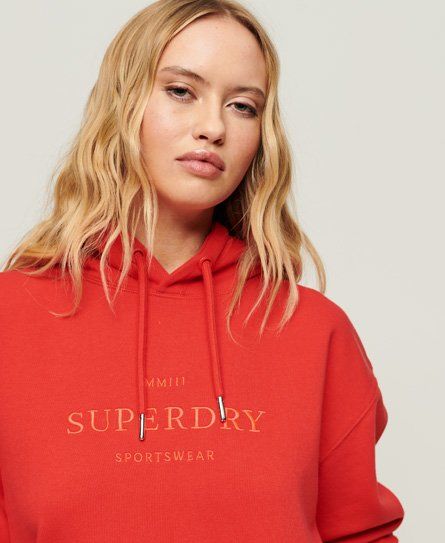 Superdry Women s Code Heraldry Oversized Hoodie Red Sunset Red