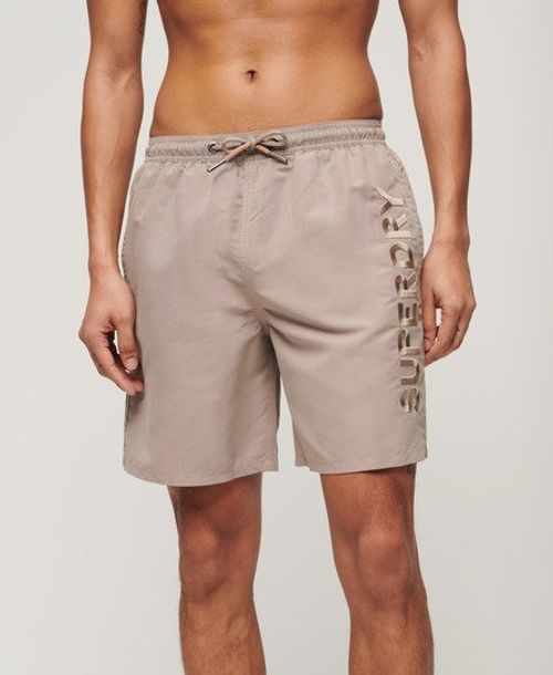 Superdry Men's Premium Embroidered 17-inch Swim Shorts Beige / Deep Beige Slub - Size: Xxl