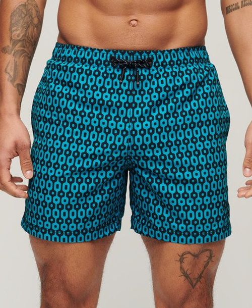 Superdry Men's Printed 15-inch Recycled Swim Shorts Blue / Navy Geo Print - Size: Xxl