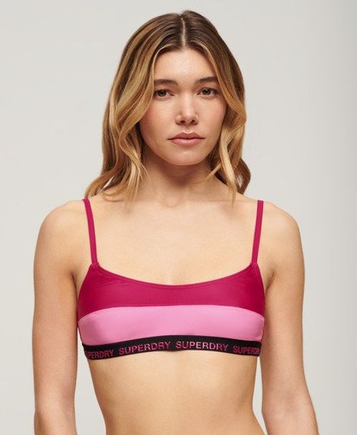 Superdry Ladies Striped Elastic Bralette Bikini Top, Pink, Size: 10