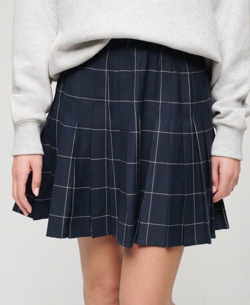 Superdry Women's Vintage Pleated Mini Skirt Navy / Vintage Navy Check - Size: 8