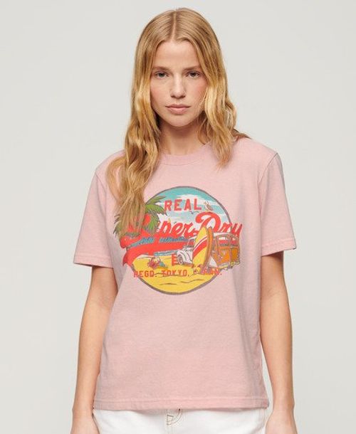 Superdry Women's LA Graphic Relaxed Tee Pink / Somon Pink Marl - Size: 14