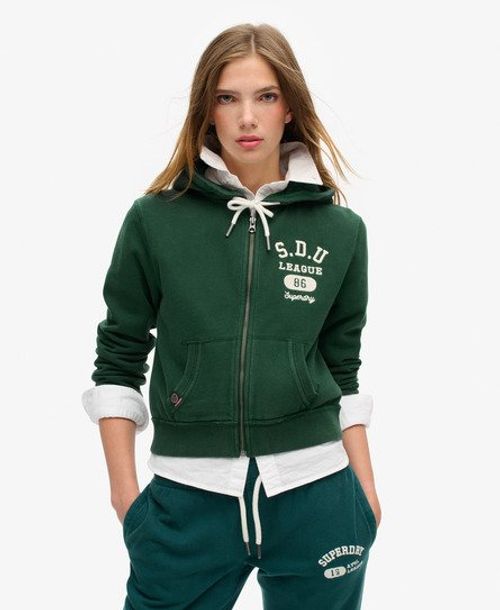 Superdry Women's Athletic Essentials Relaxed Crop Zip-hoodie Green / Enamel Green - Size: 8