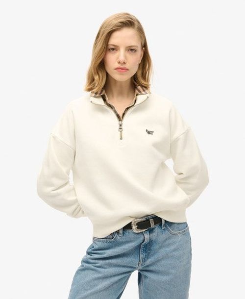 Superdry Women's Essential Half Zip Sweatshirt White / Off White - Size: 8