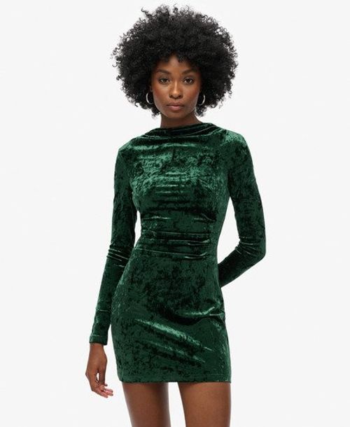 Superdry Women's Velvet Long Sleeve Mini Dress Green / Deepest Green - Size: 10