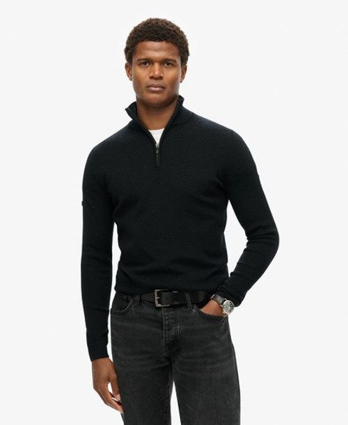 Superdry Men's Merino Half Zip Jumper Black - Size: L