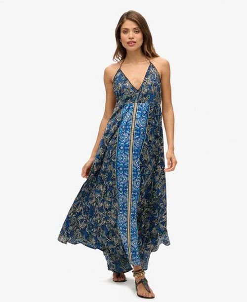 Superdry Women's St Tropez Paisley Maxi Dress Navy / Navy Leaf Paisley - Size: 6-8