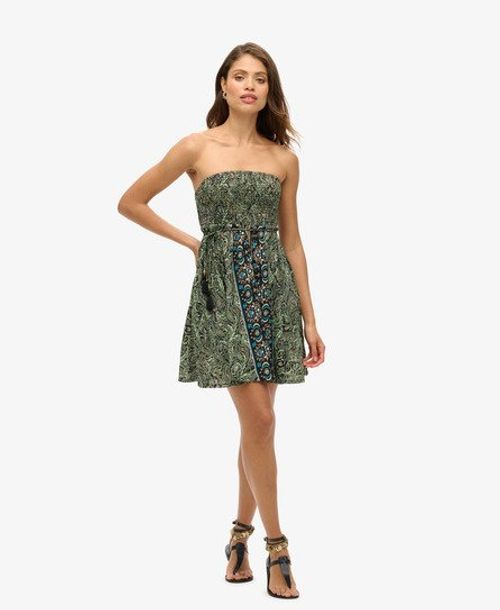 Superdry Women's St Tropez Bandeau Dress Green / Green Leaf Paisley - Size: 16