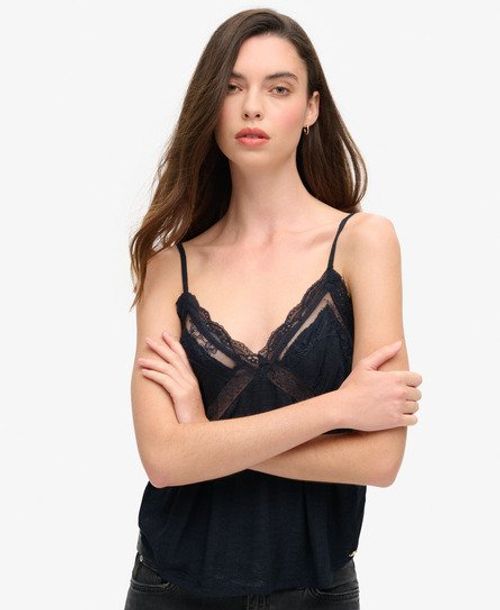 Superdry Women's Ibiza Sheer Lace Cami Top Navy / Eclipse Navy - Size: 10