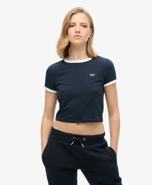 Superdry Women's Organic Cotton Ringer Crop T-shirt Navy / Eclipse Navy/optic White - Size: 12