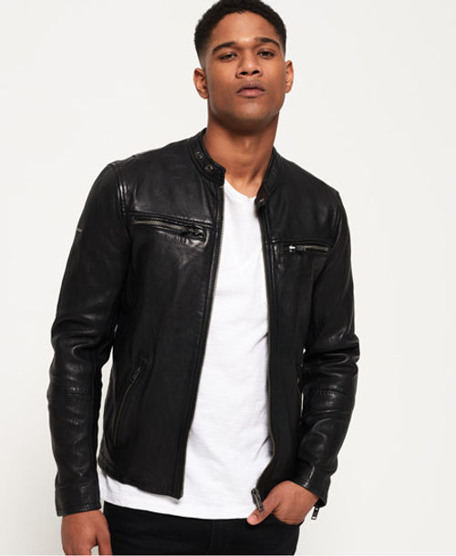 Superdry Slim Fit Coach Leather Jacket, Black