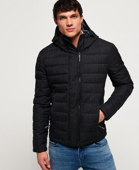 Hooded double zip tweed fuji clearance jacket