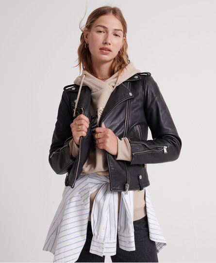 Superdry leather biker jacket on sale womens