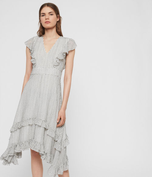 AllSaints Women's Slim Fit Evia Embroidered Dress, White, Size: 12, Compare