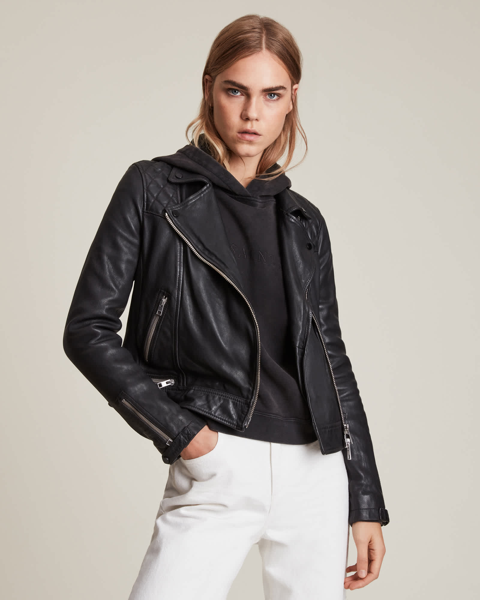 All saints womens conroy leather cheap jacket
