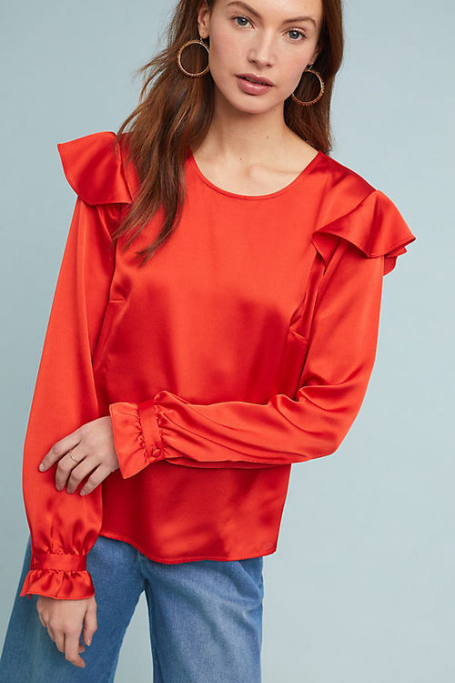 Morgan Ruffled-Satin Blouse