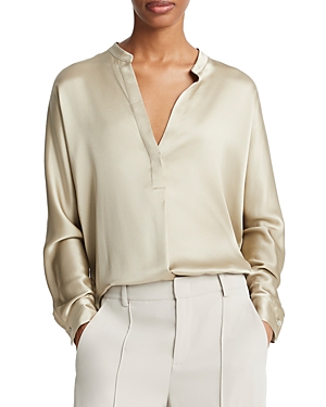 Vince Band Collar Silk Blouse