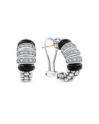 Lagos Sterling Silver Black Caviar Diamond Black Ceramic Omega