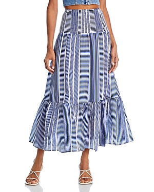 Aqua Striped Midi Skirt -...