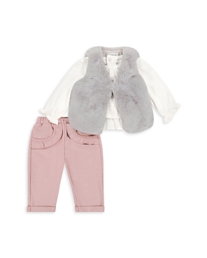 Miniclasix Girls' Faux Fur Vest, Top & Pants Set - Baby