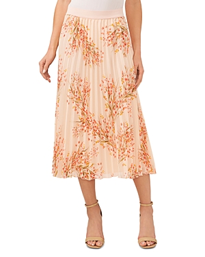 CeCe Floral Pleated Midi Skirt