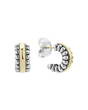 Lagos Sterling Silver & 18K Gold Signature Caviar Small Flute Hoop Earrings