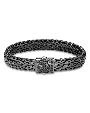 John Hardy Men's Blackened Sterling Silver Classic Chain Large Flat Link Bracelet with Black Sapphire