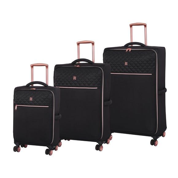 IT Luggage Divinity Black Rose Gold Trim Quilted Suitcase Black