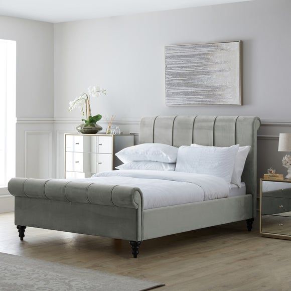 Grey pleated bed frame deals
