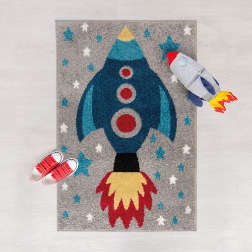 Space Rocket Rug Grey, Blue...