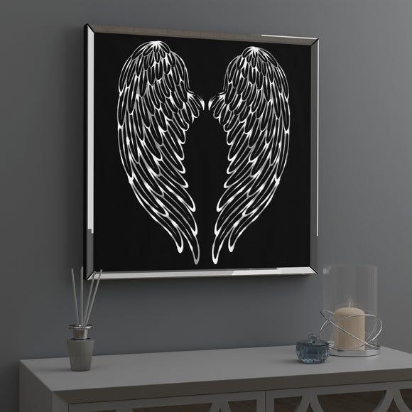 LED Framed Angel Wings Wall Art Black and White Compare Mirror